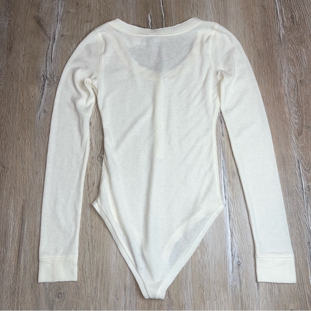 NEW Free People Dylan Thermal Bodysuit Top w/ Thumbhole Ivory Womens Size XS - Picture 4 of 11